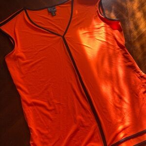 Worthington Bright Orange Blouse with Black Trim